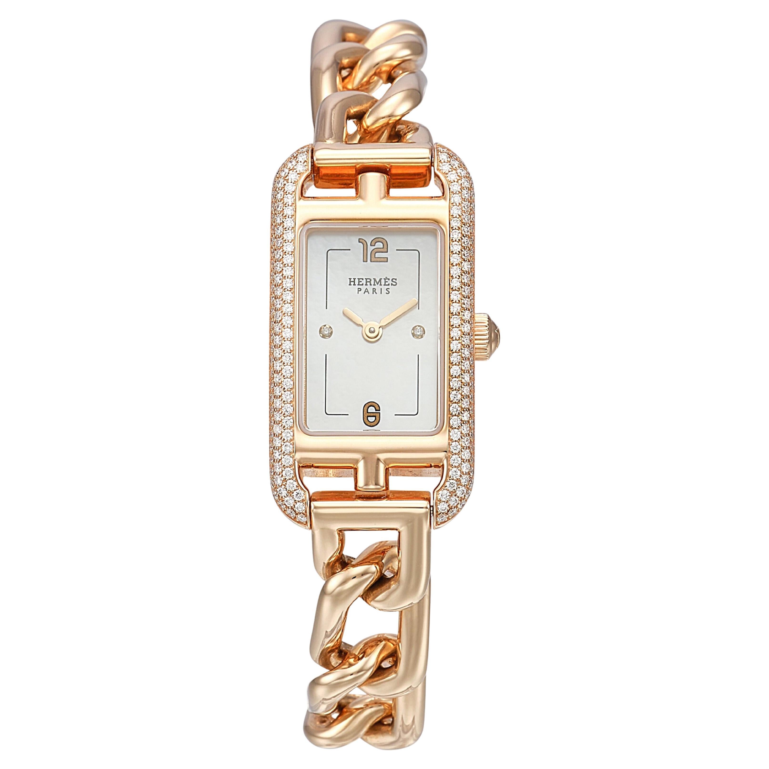 Hermes Nantucket Small, orologio in oro rosa 18k con diamanti da 29mm
