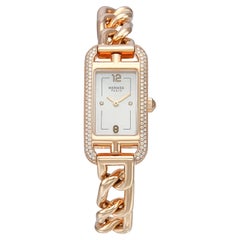 Hermes Nantucket Small 18k Rose Gold 29mm Diamond Watch