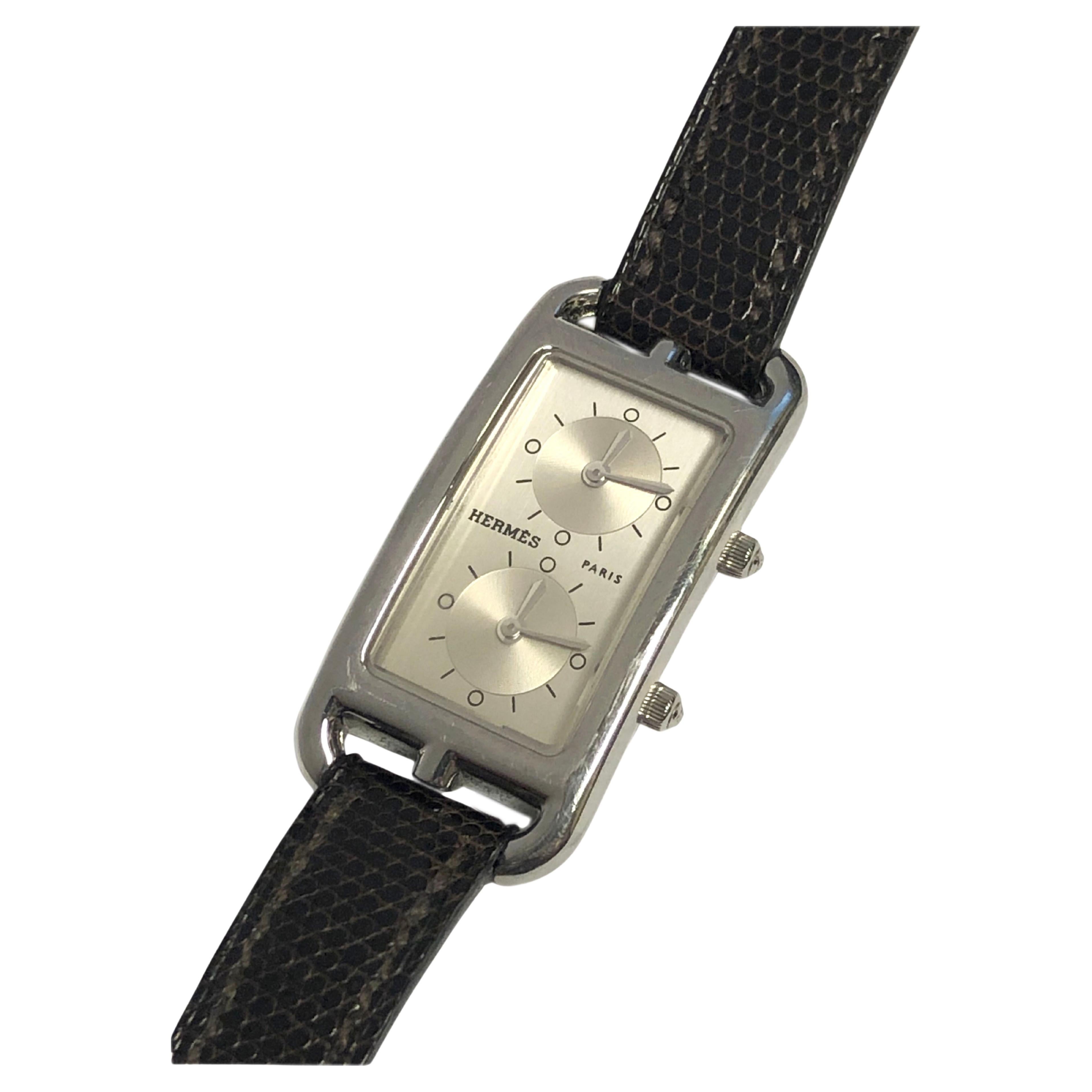 Hermes Nantucket Steel 2 Time Zone Ladies Quartz Wrist Watch