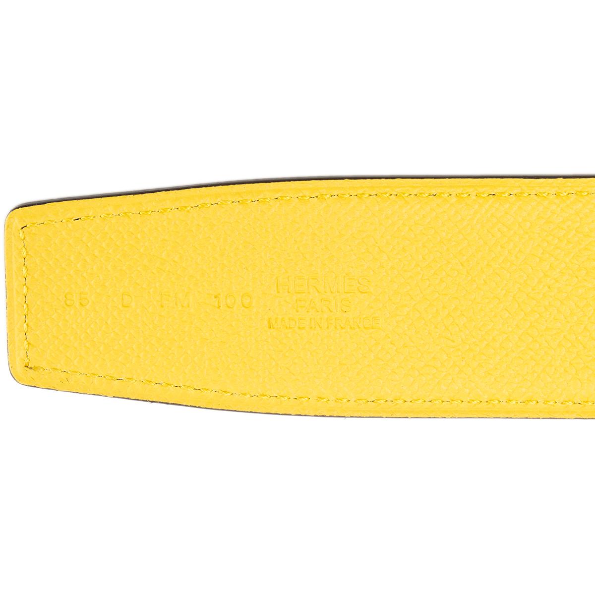 Yellow HERMES Naples yellow & Etain grey Reversible 38mm Belt Strap 85 Epsom leather