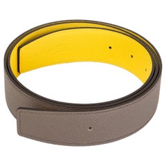 HERMES Naples yellow & Etain grey Reversible 38mm Belt Strap 85 Epsom leather