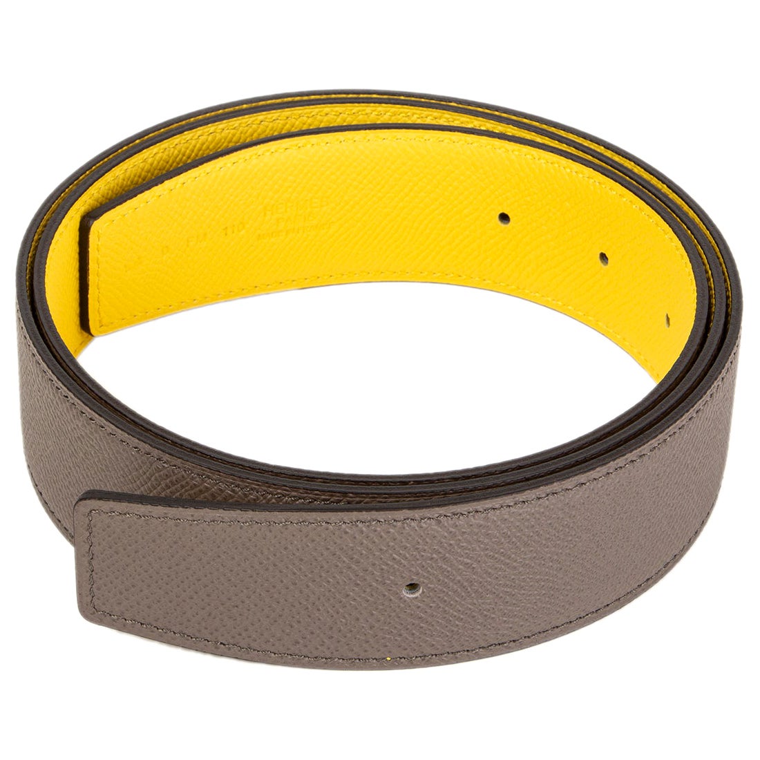 HERMES Naples yellow 
Etain grey Reversible 38mm Belt Strap 95 Epsom leather