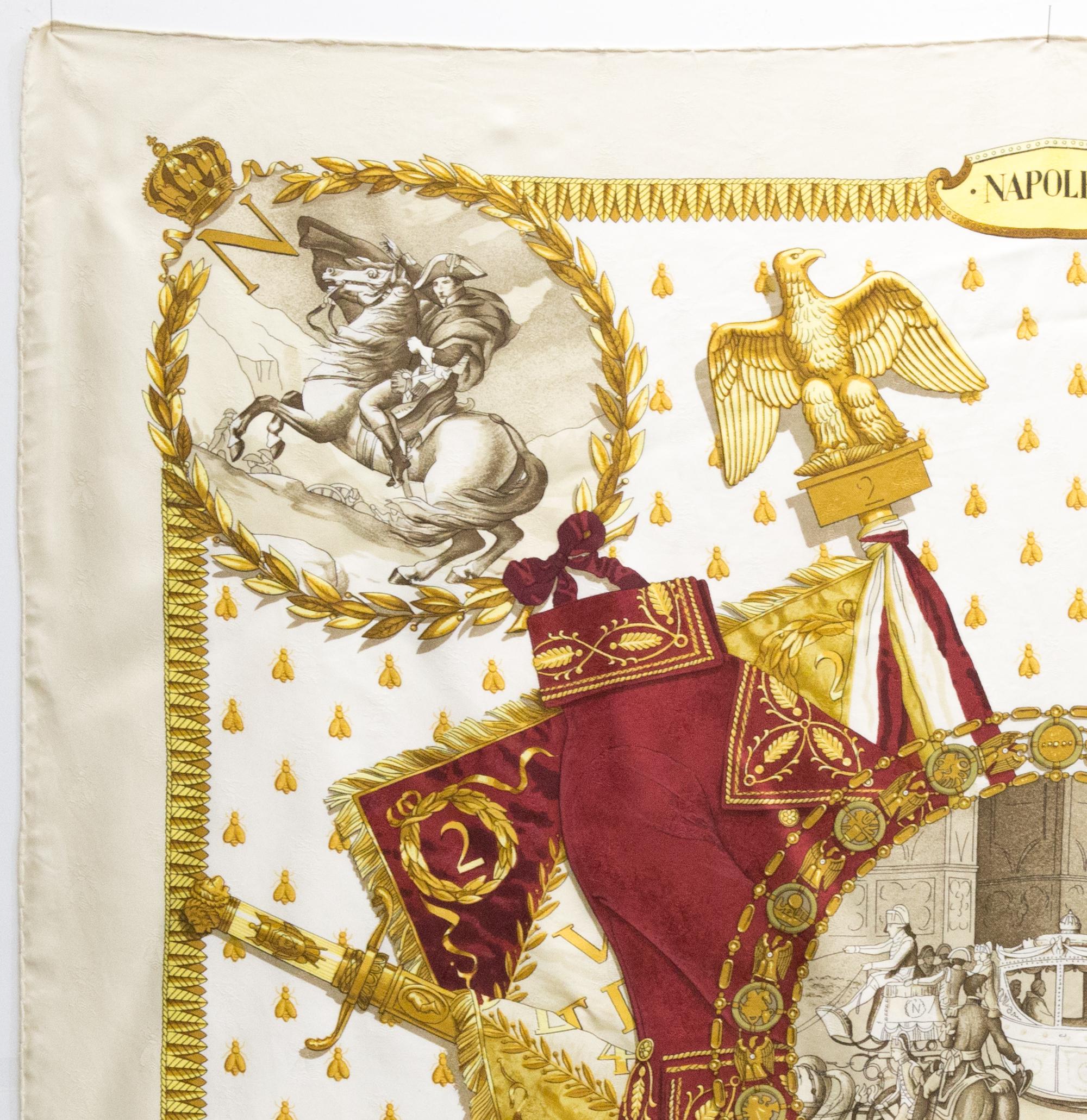 Beige Hermes Napoleon by Philippe Ledoux Silk Scarf For Sale