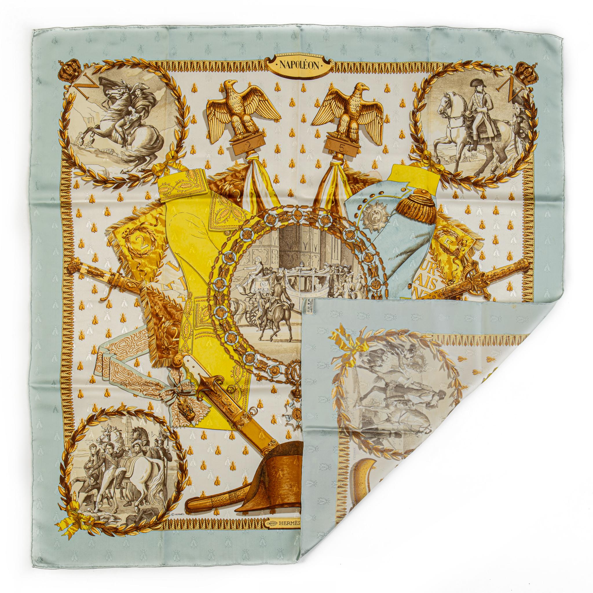 Hermès 100% silk twill scarf with hand-rolled edges. Dry clean only. No box, with composition and care instructions label. Small spot.