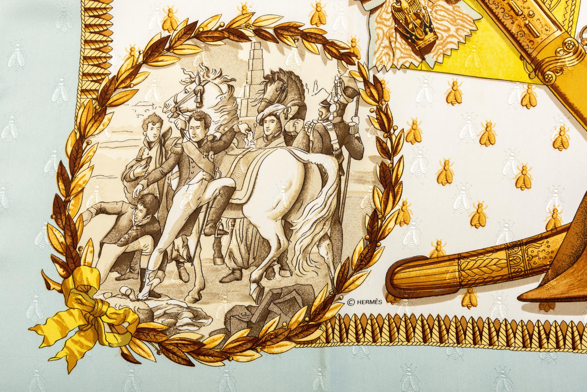 Hermès Napoleon Celest Silk Scarf Ledoux In Good Condition For Sale In West Hollywood, CA