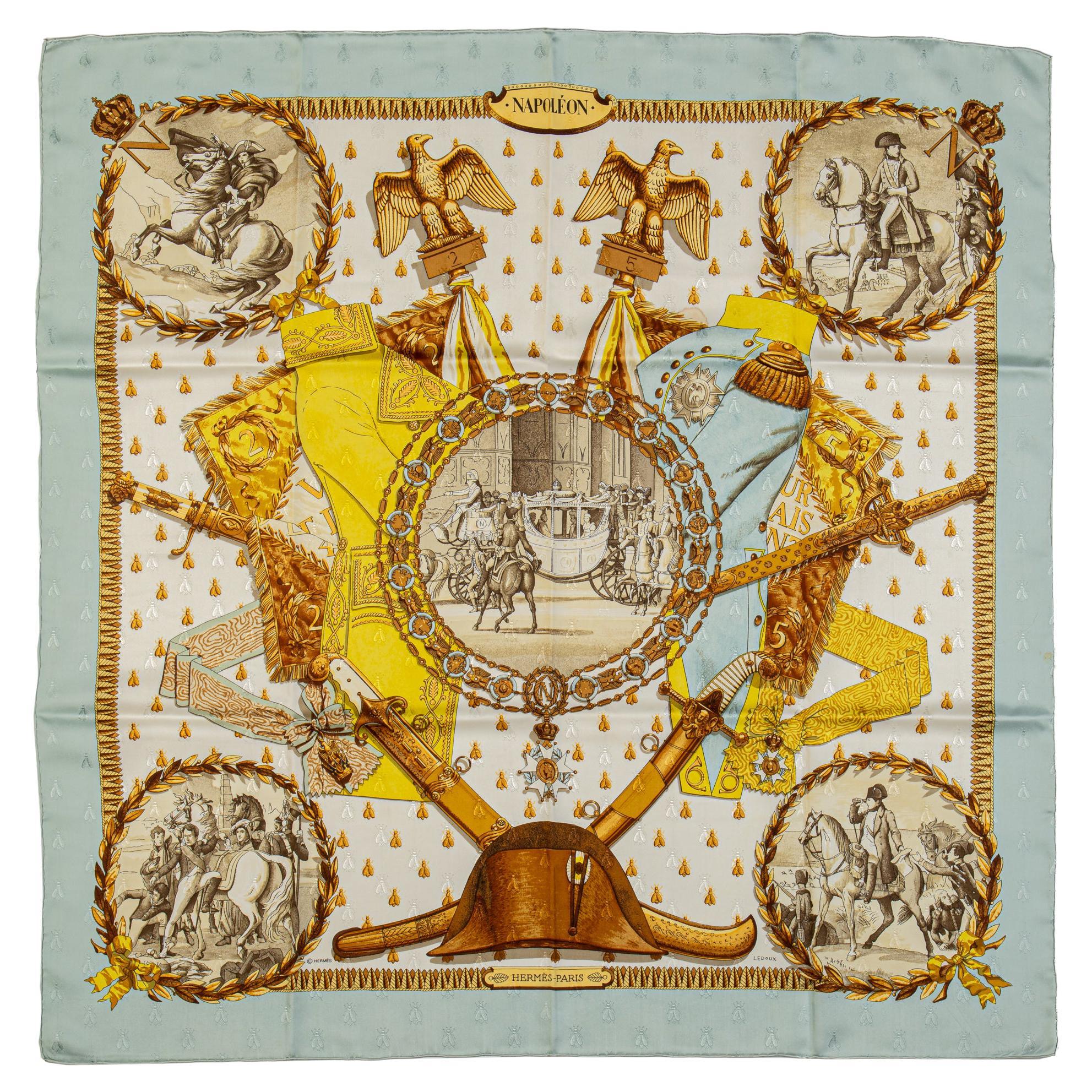 Hermès Napoleon Celest Silk Scarf Ledoux For Sale