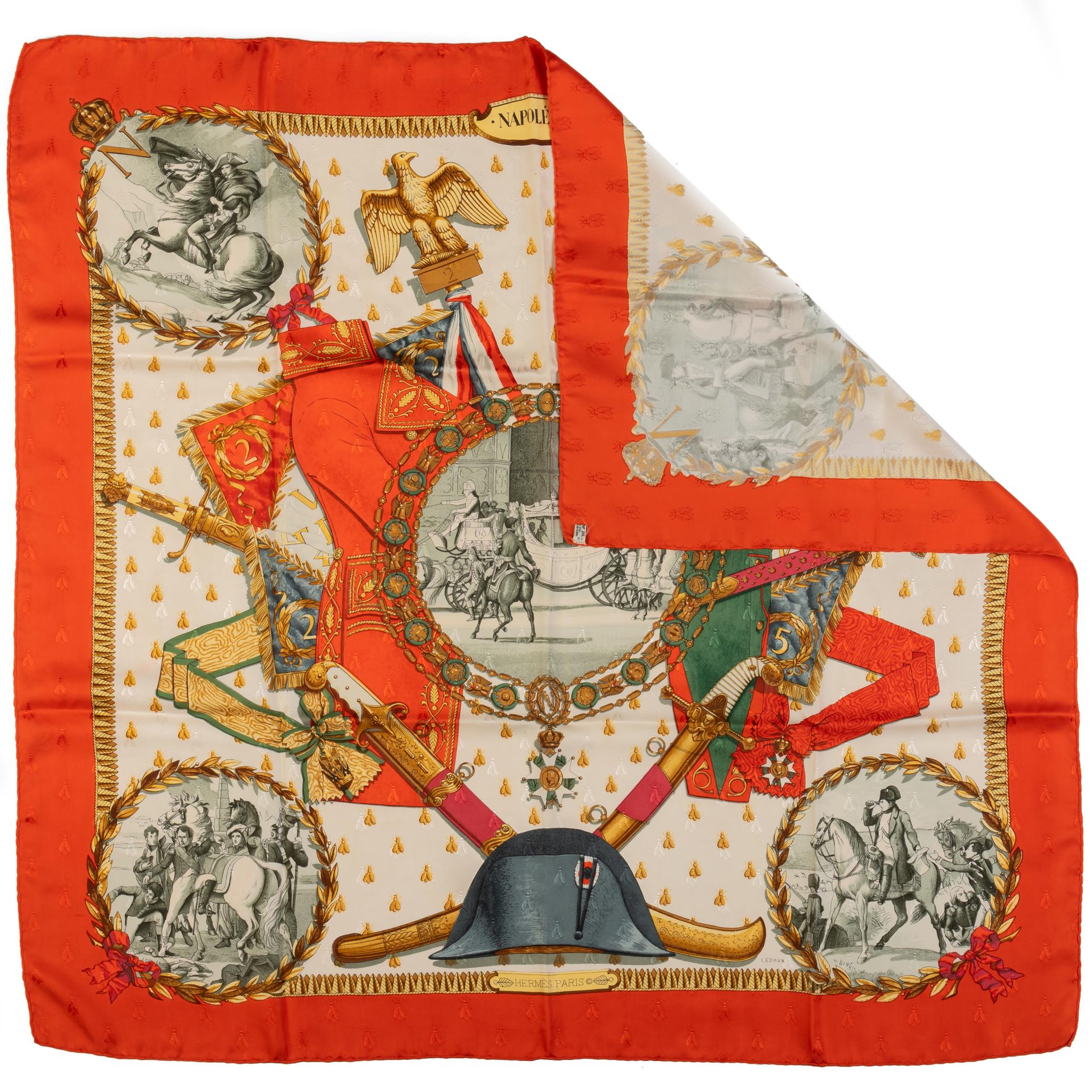 Hermès 100% silk twill scarf with hand-rolled edges. Dry clean only. No box, with composition and care instructions label.