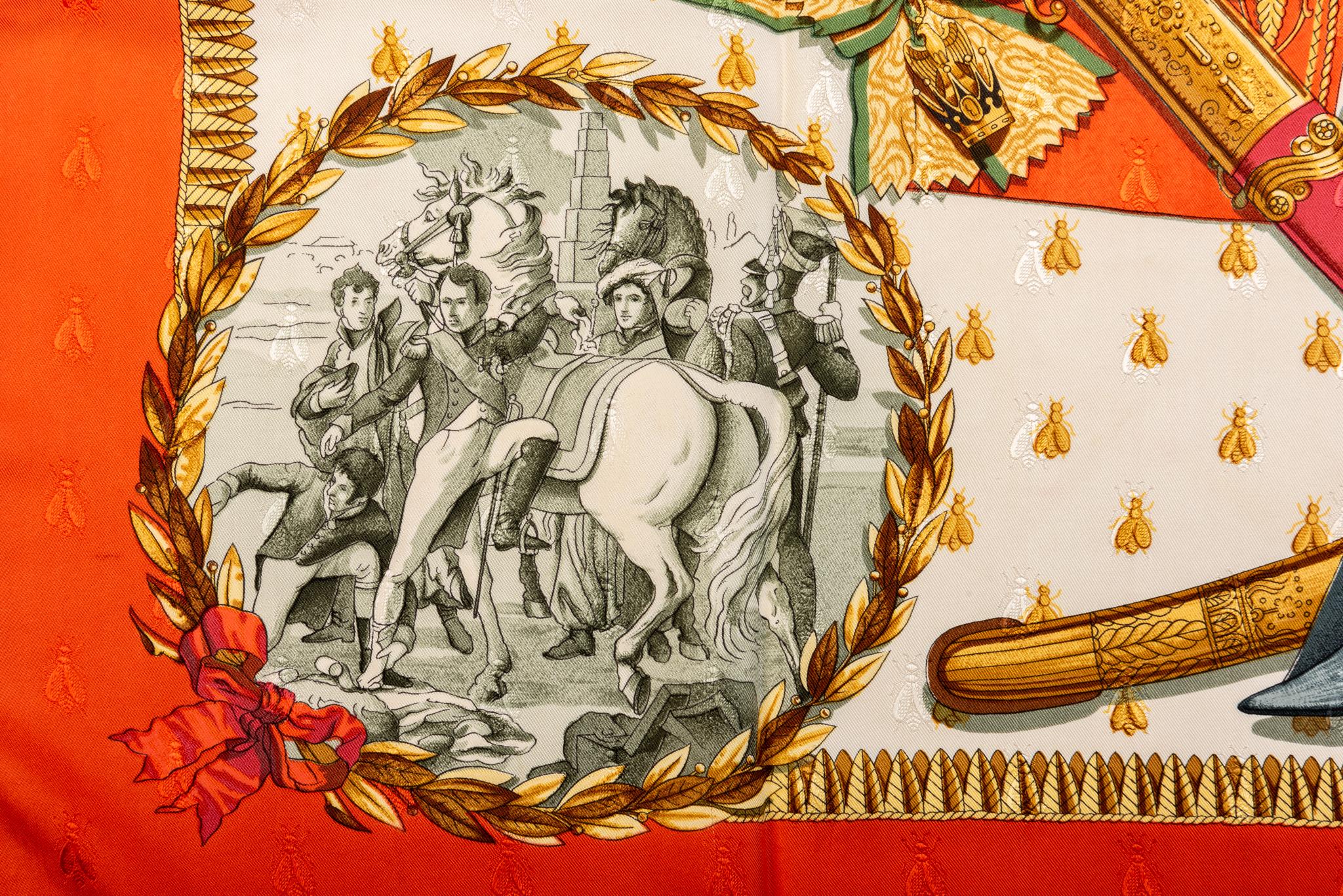 Hermès Napoleon Red Silk Scarf Ledoux In Excellent Condition For Sale In West Hollywood, CA