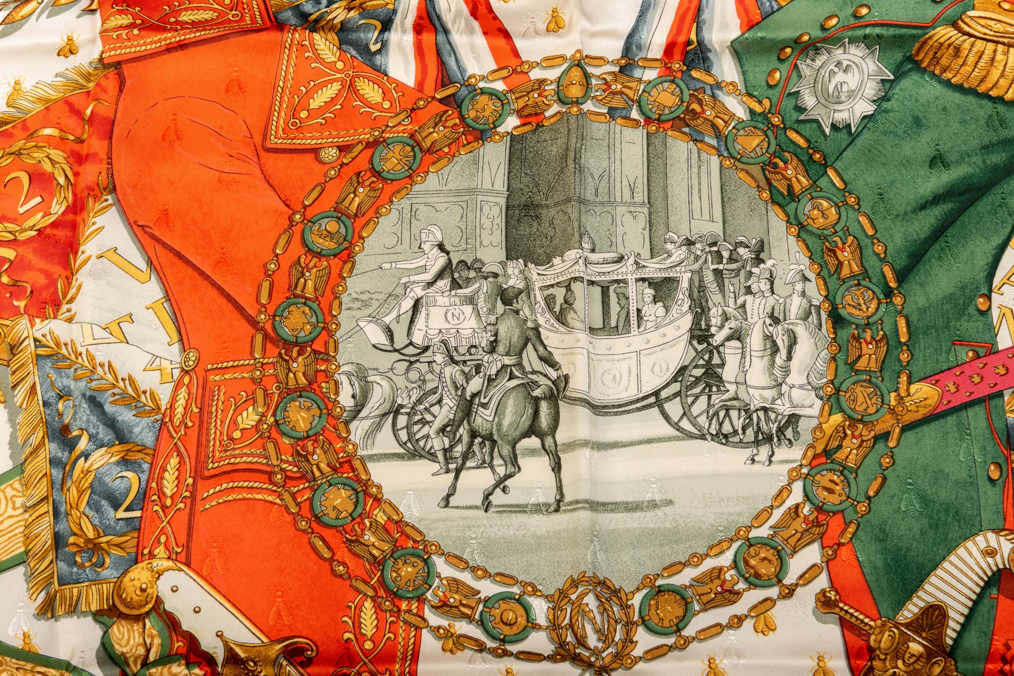 Women's or Men's Hermès Napoleon Red Silk Scarf Ledoux For Sale