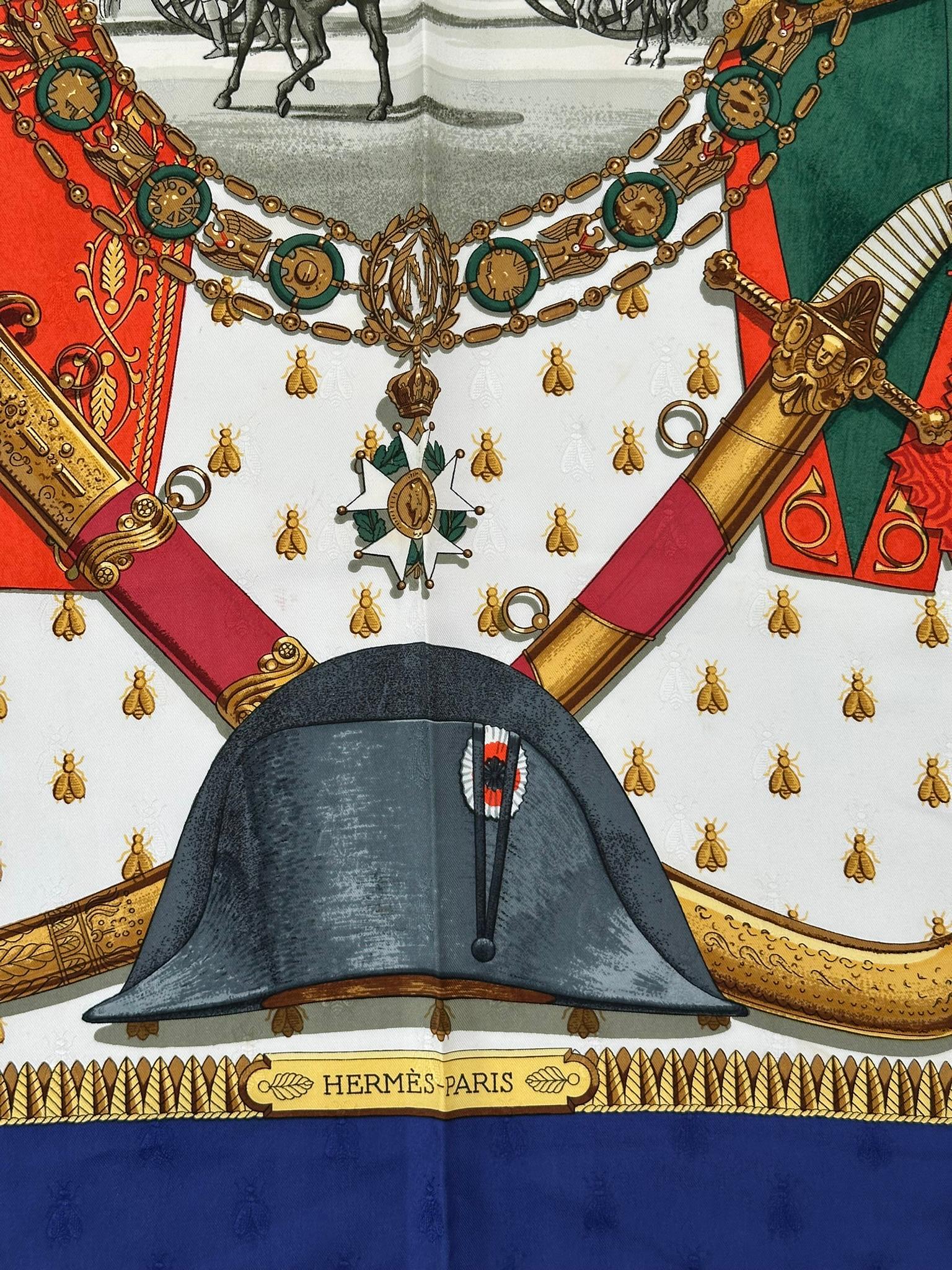Noir Hermès - Foulard en jacquard de soie Napoléon Design/One 1963 90CM en vente