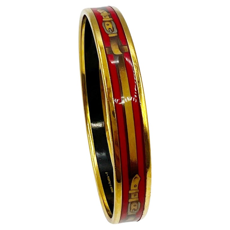 Hermes Narrow Enamel Bangle With Leather Belt Motif For Sale  display picture 2