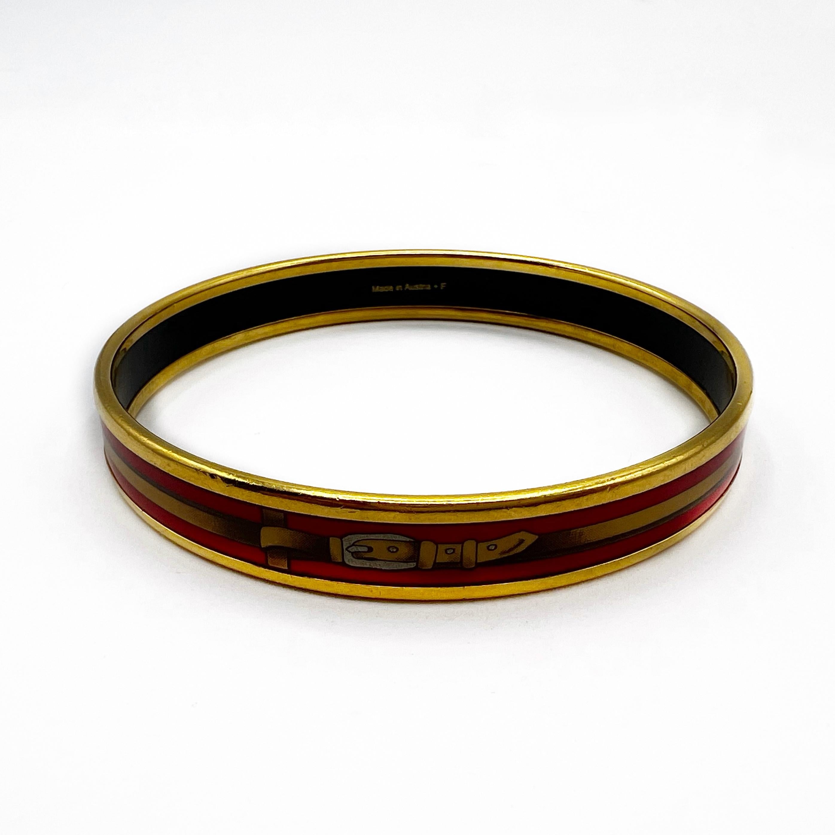 Modernista Hermes Bangle stretto con smalto e motivo di cintura in pelle in vendita
