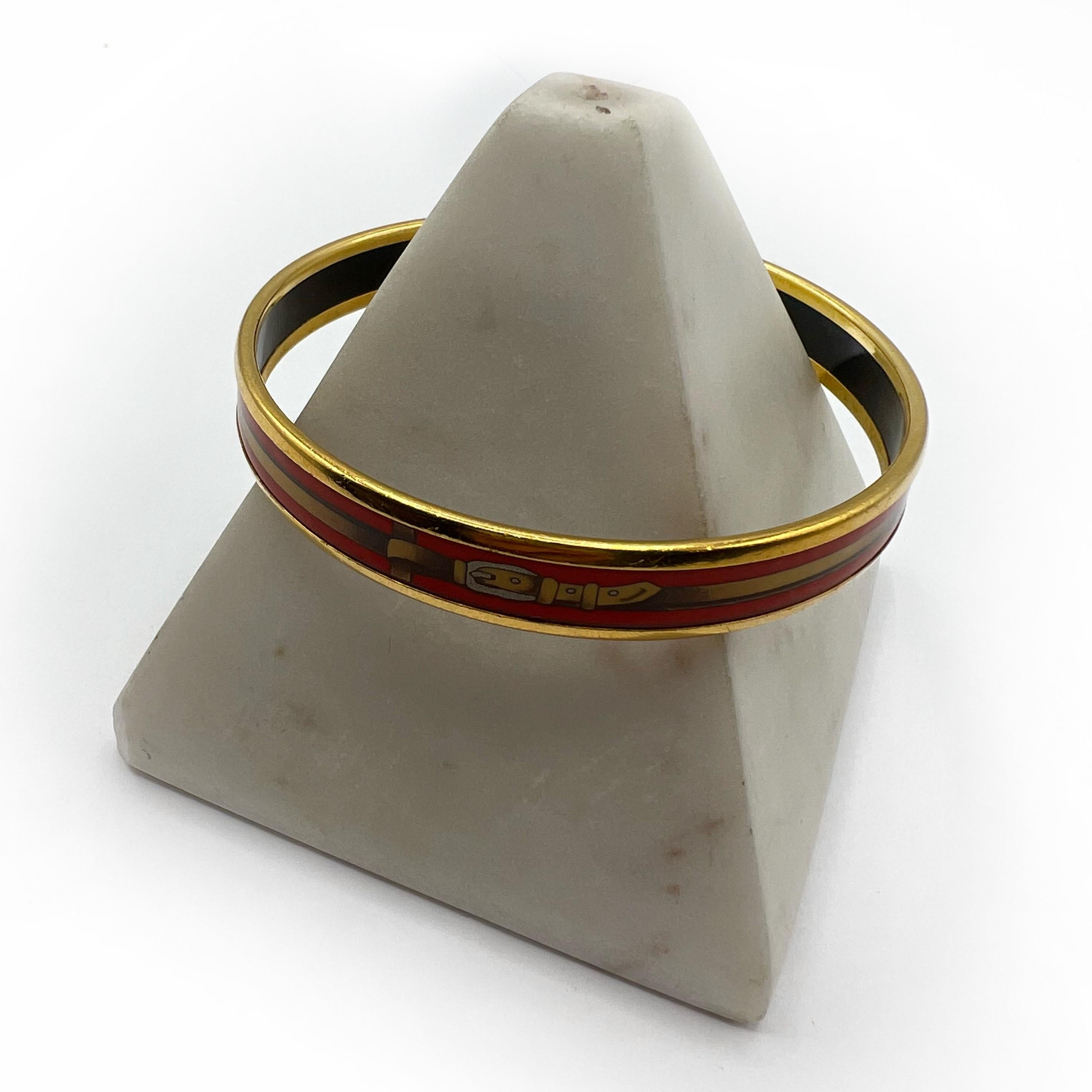 Hermes Bangle stretto con smalto e motivo di cintura in pelle In condizioni ottime in vendita a Berkeley, CA