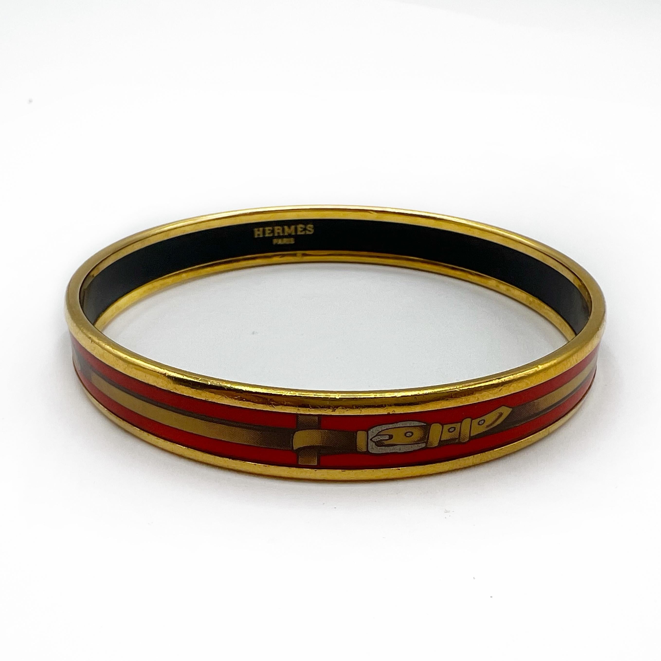 da uomo o donna Hermes Bangle stretto con smalto e motivo di cintura in pelle in vendita