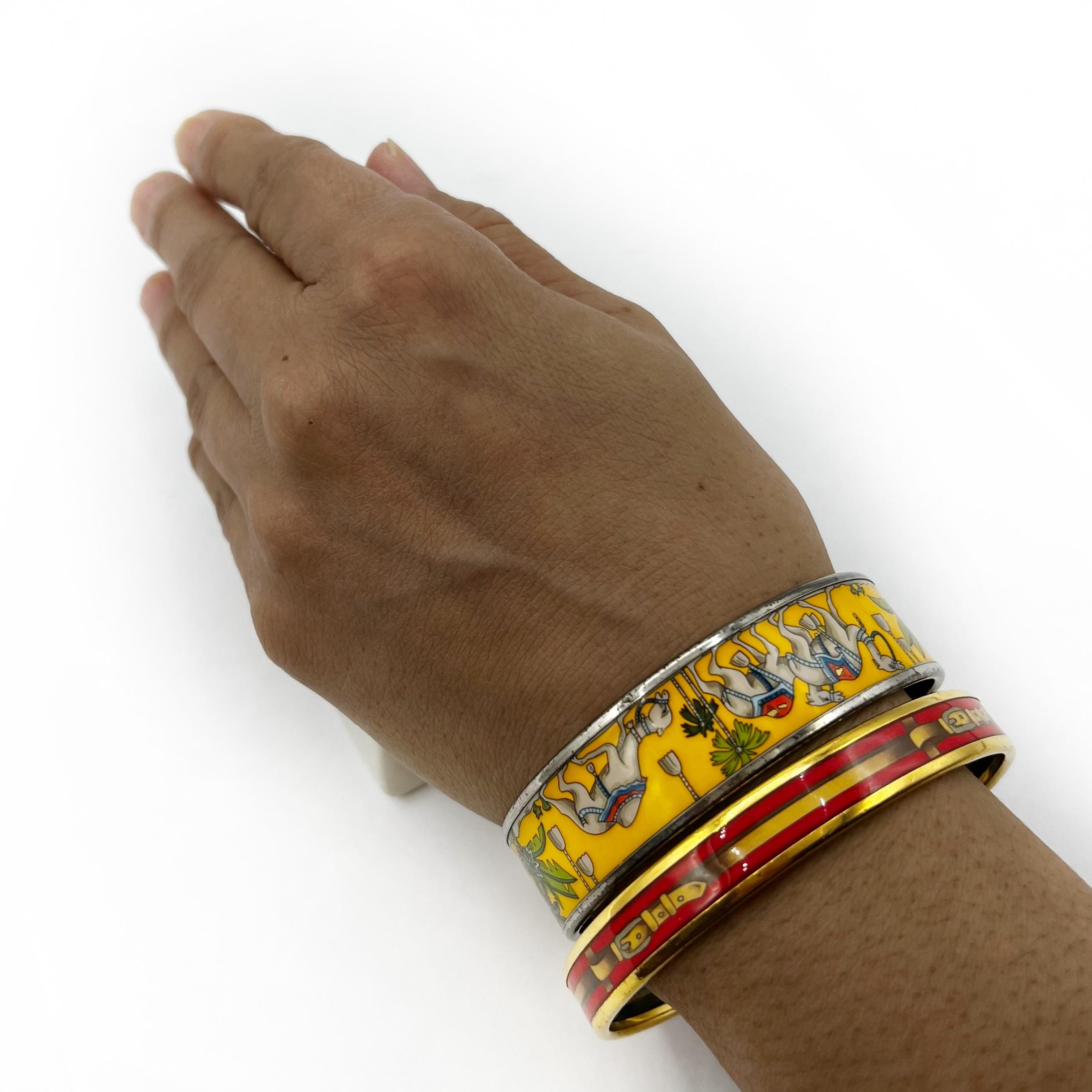Hermes Bangle stretto con smalto e motivo di cintura in pelle in vendita 3
