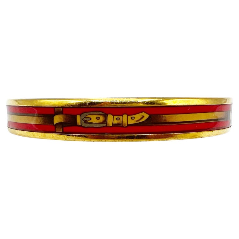 Hermes Narrow Enamel Bangle With Leather Belt Motif For Sale  display picture 3