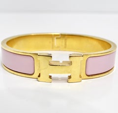 Hermes Narrow Enamel Clic Clac Bracelet Light Pink