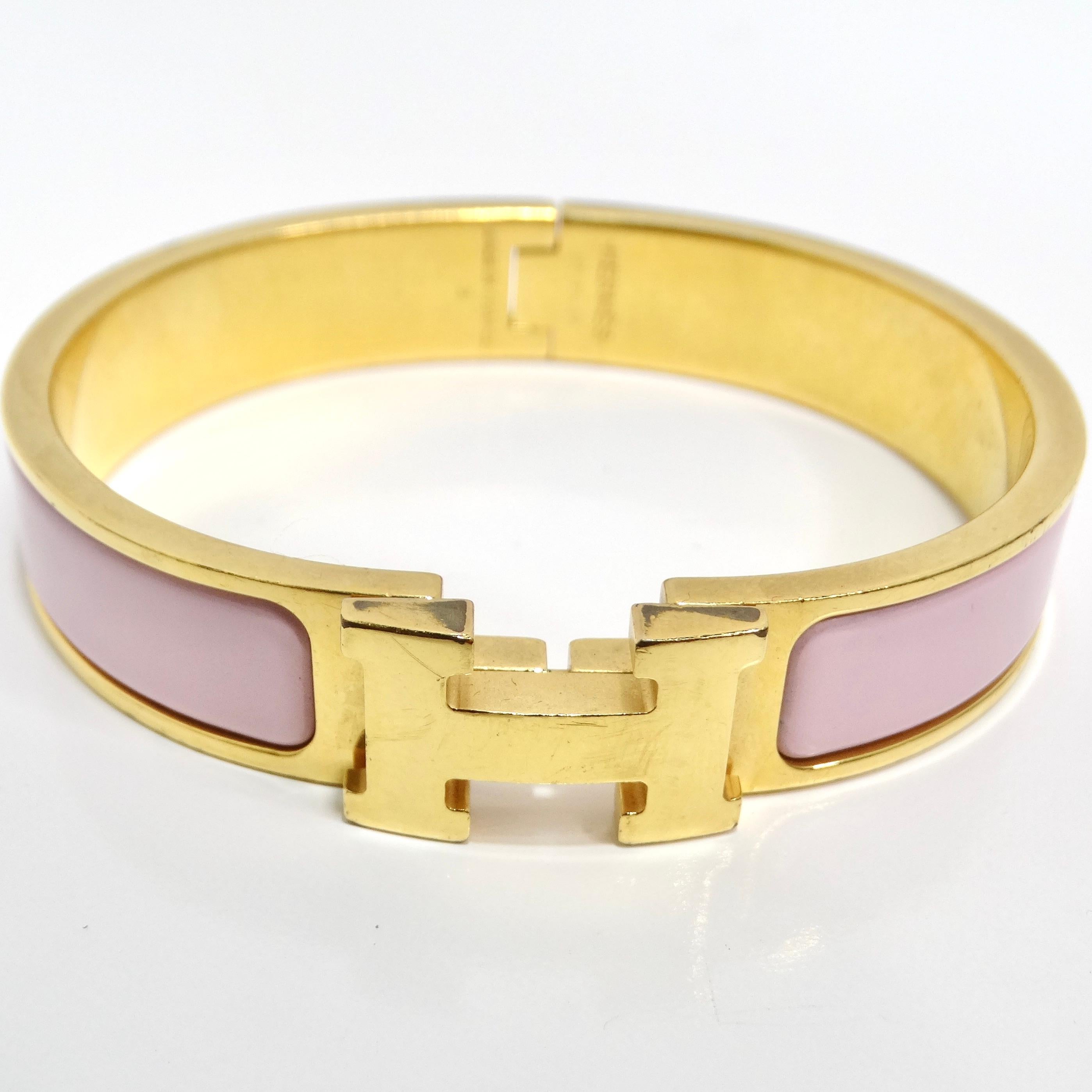  Hermes Narrow Enamel Clic Clac Bracelet Light Pink Unisexe 