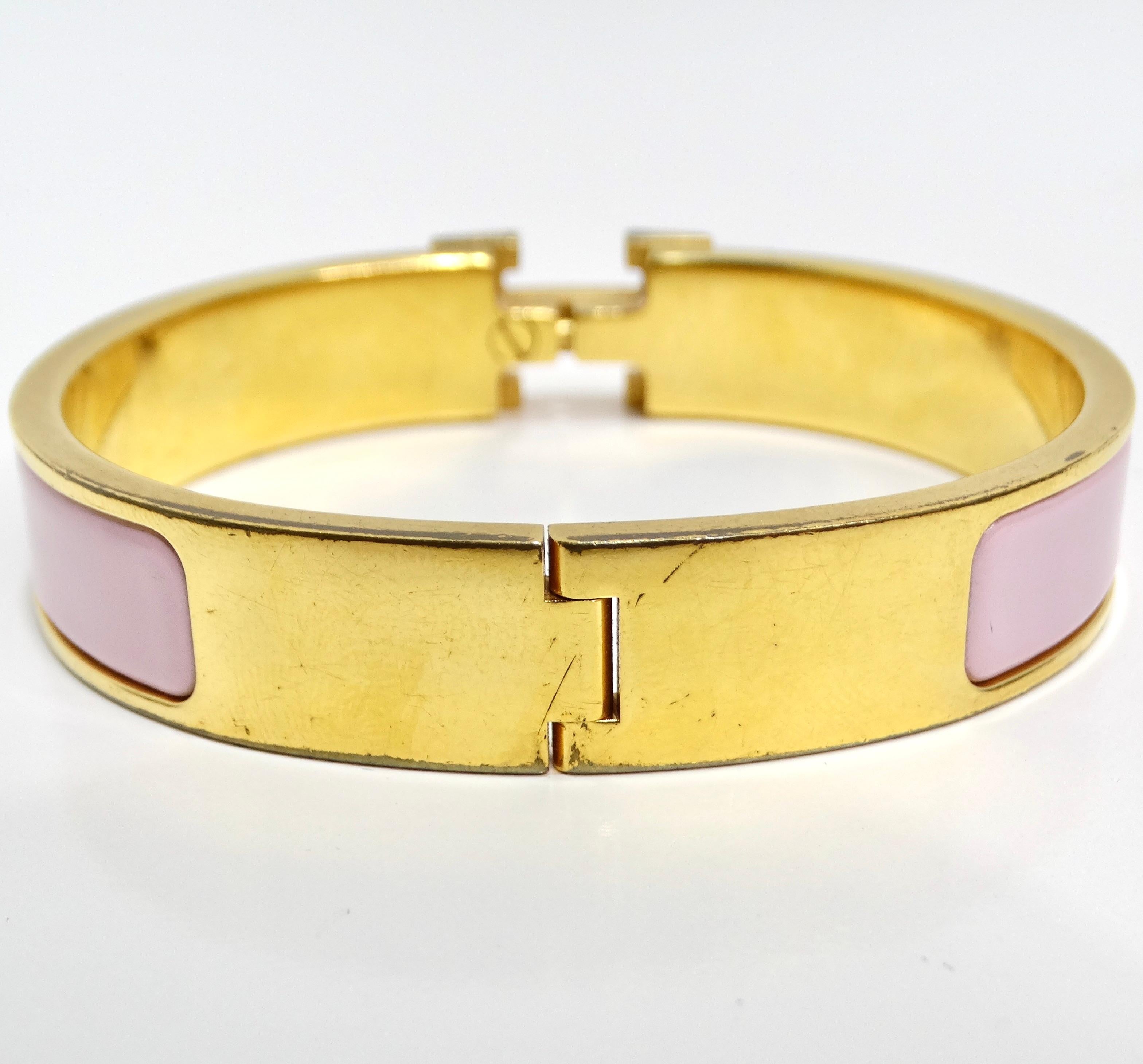 Hermes Narrow Enamel Clic Clac Bracelet Light Pink 3