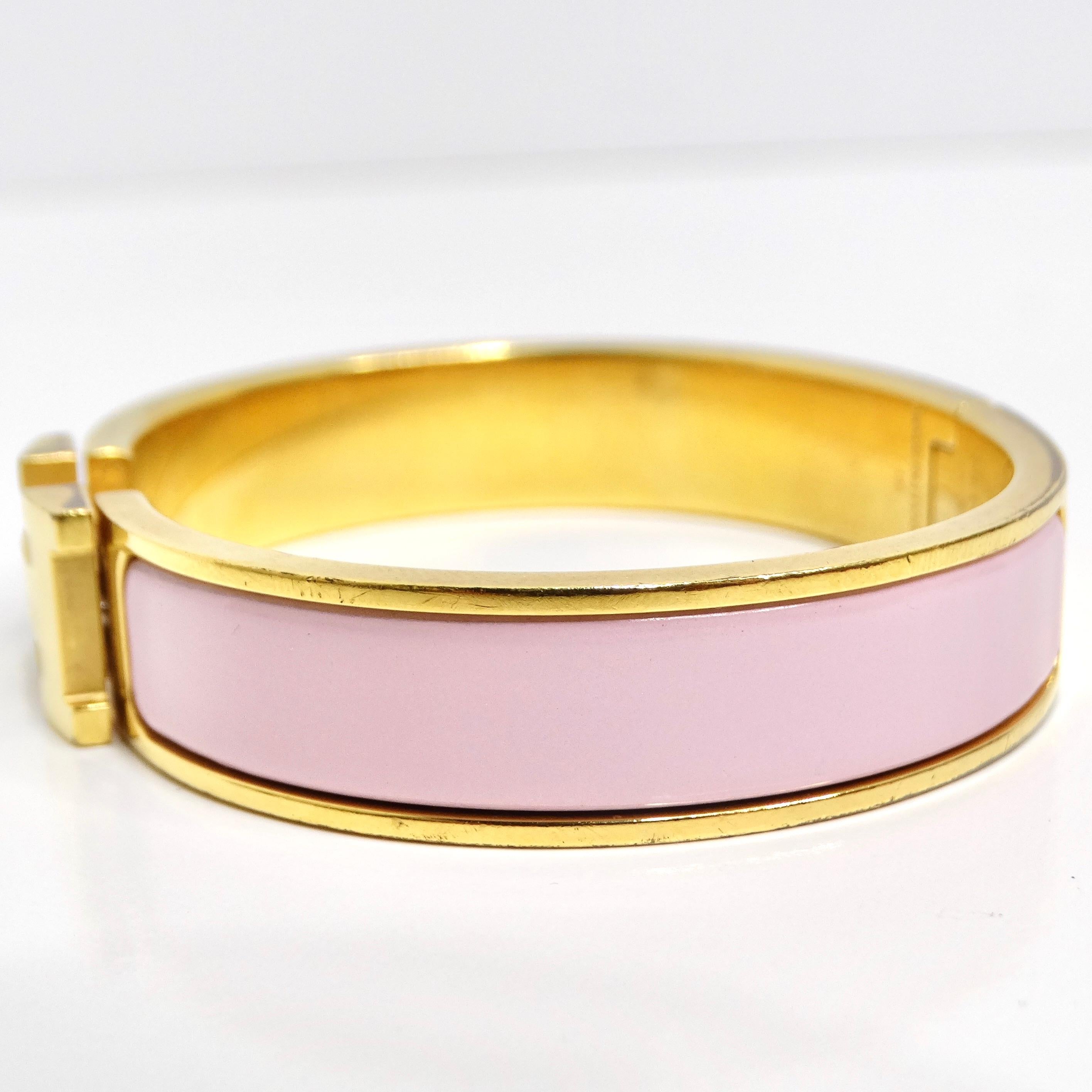 Hermes Narrow Enamel Clic Clac Bracelet Light Pink 4