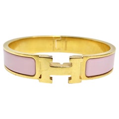 Used Hermes Narrow Enamel Clic Clac Bracelet Light Pink