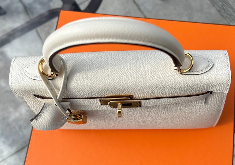 HERMES NEW Mini Kelly 20 Sellier Leather Ivory Black Small Tote Shoulder  Bag For Sale at 1stDibs