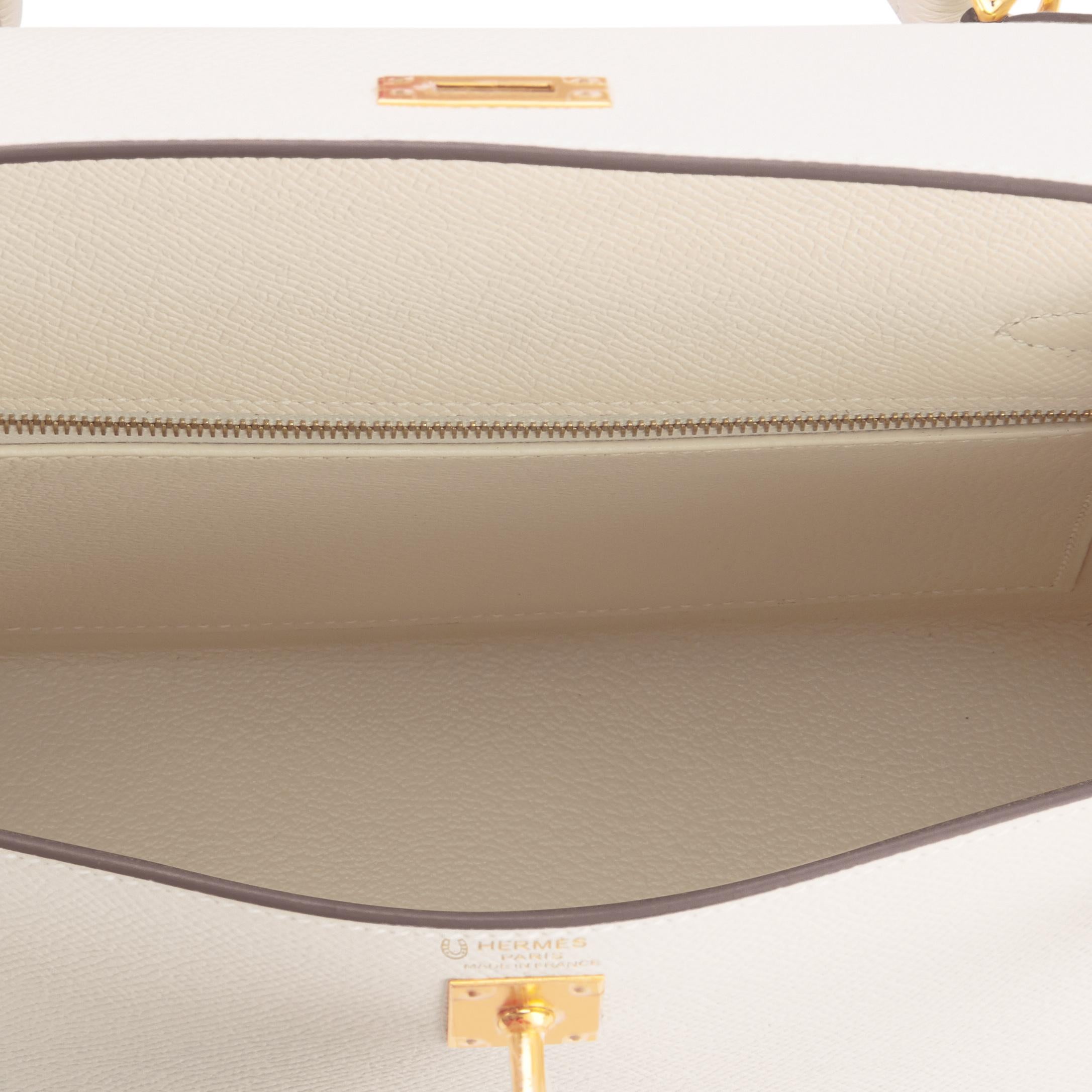 Hermes Nata 25 Off White Ivory Kelly Epsom Sellier Gold Bag U Stamp, 2022 In New Condition In New York, NY