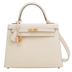 Hermes Nata 25 Blanco Marfil Kelly Epsom Sellier Bolsa Oro Sello U, 2022