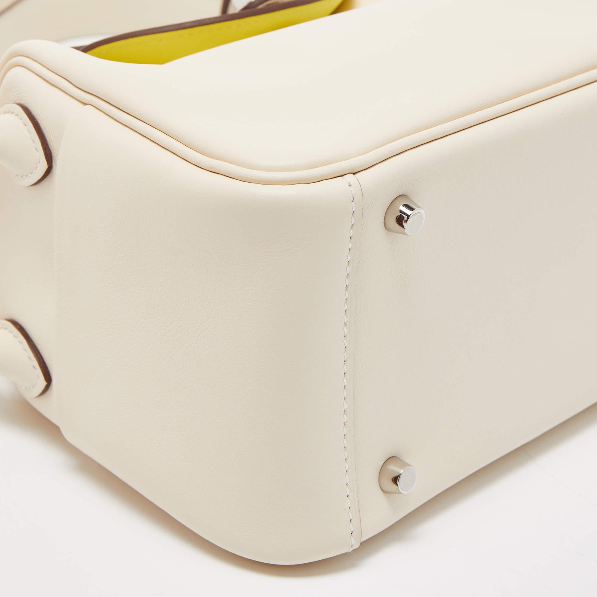 Hermès Nata/Lime Swift Leather Palladium Finish Mini Lindy Bag 1