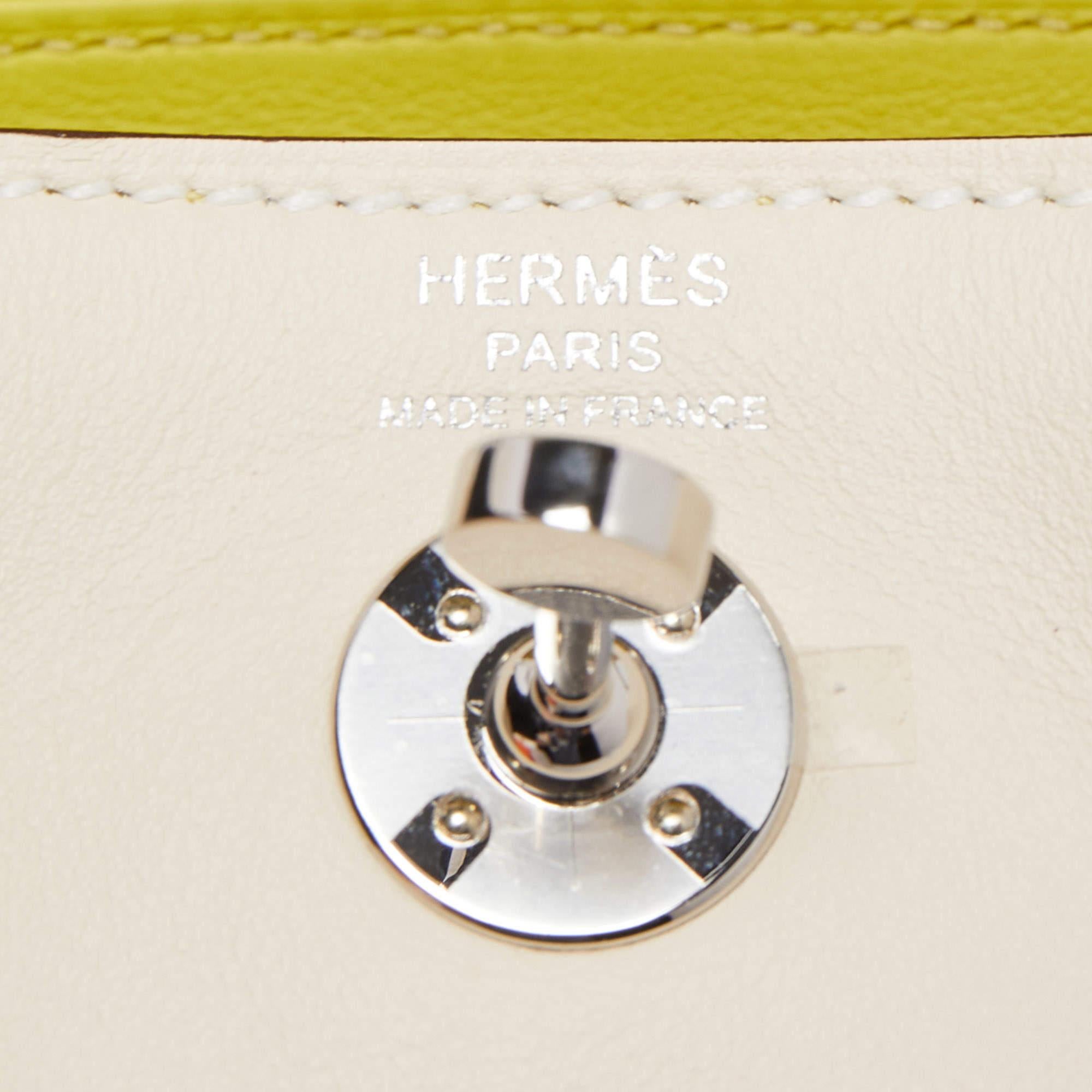 Hermès Nata/Lime Swift Leather Palladium Finish Mini Lindy Bag 3