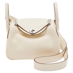 Hermès - Mini sac Lindy en cuir Nata/Lime Swift avec finition Palladium