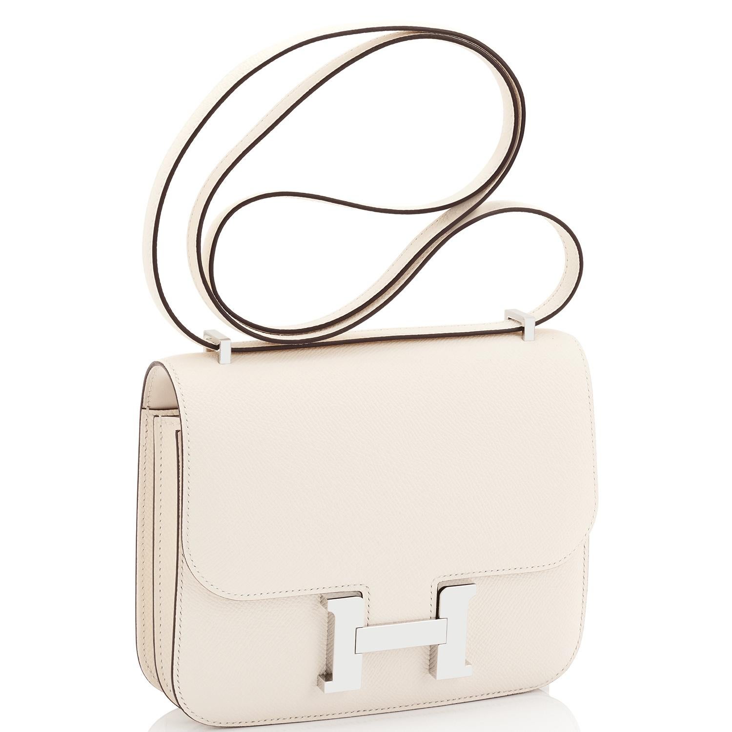 Hermes Nata Off White Epsom Constance 18cm Craie Shoulder Bag Y Stamp, 2020
Just purchased from Hermes store; bag bears new 2020 interior Y stamp.
Perfect Gift! Brand New in Box. Store Fresh in Pristine Condition (with plastic on hardware).
Nata