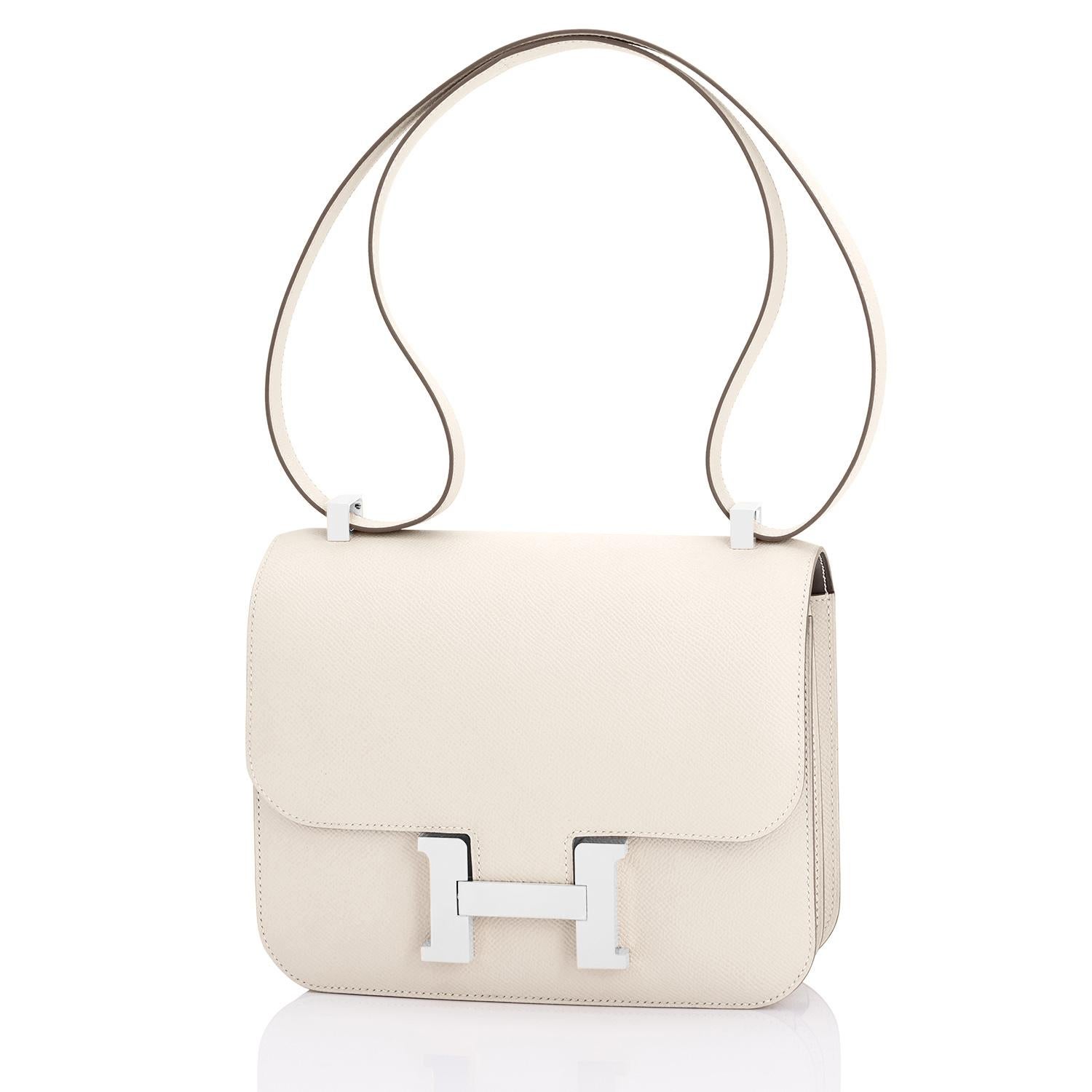 Hermes Nata Off White Cream Epsom Constance 24cm Shoulder Bag Y Stamp, 2020
Just purchased from Hermes store; bag bears new 2020 interior Y stamp.
Perfect Gift! Brand New in Box. Store Fresh in Pristine Condition (with plastic on hardware).
Nata