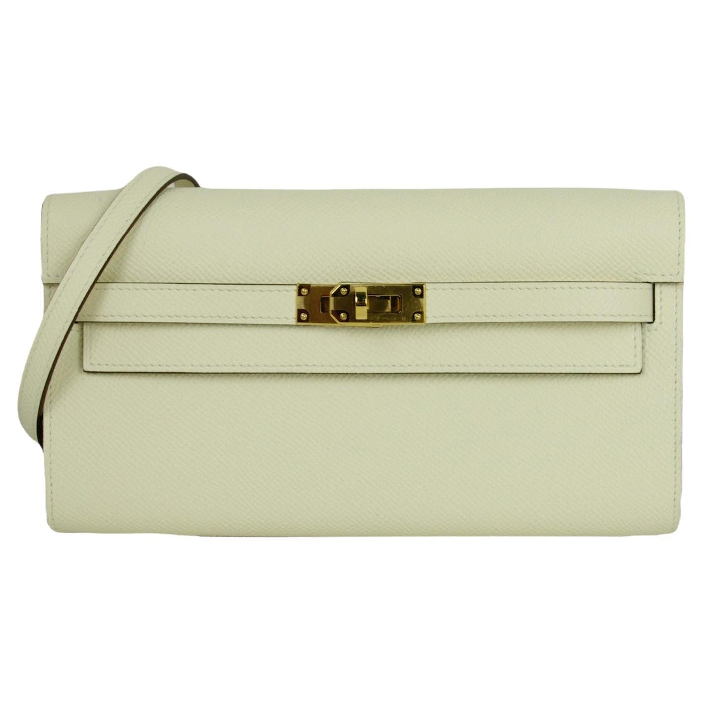 Hermes Nata Off-White Epsom Leather Kelly To Go Wallet Crossbody Bag For Sale