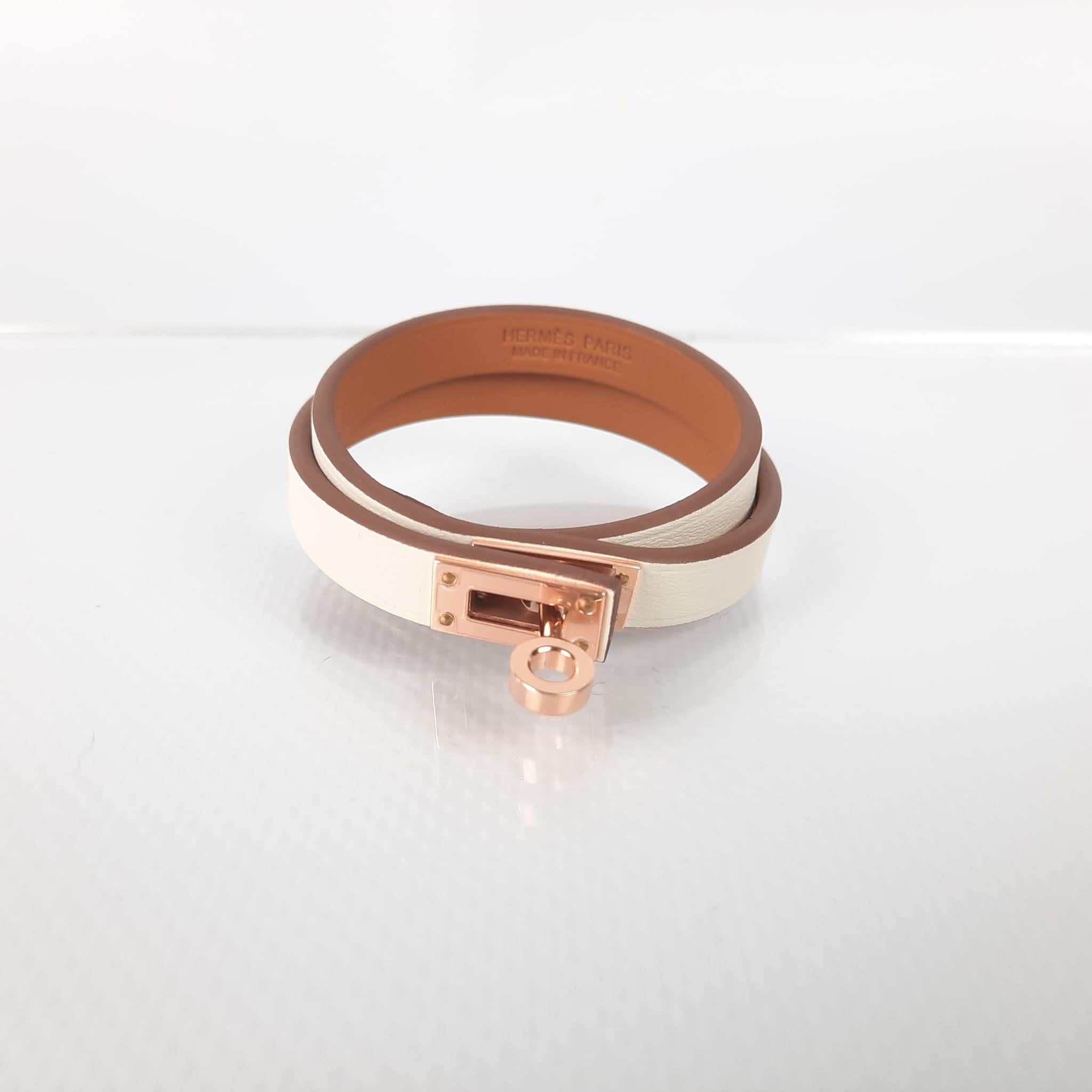 Hermes Nata & rose gold hardware Mini Kelly Double Tour bracelet size T2 1