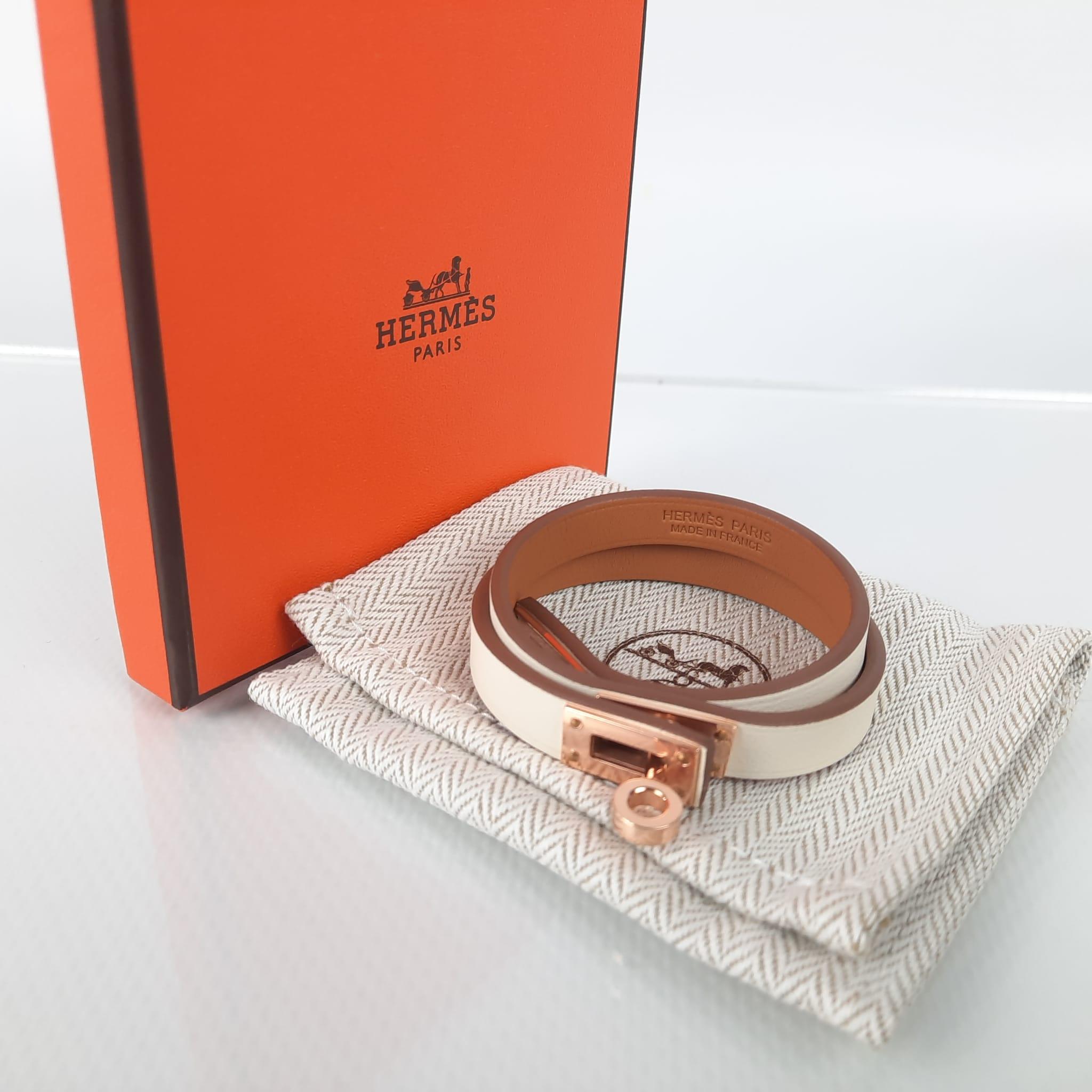 Hermes Nata & rose gold hardware Mini Kelly Double Tour bracelet size T2 2