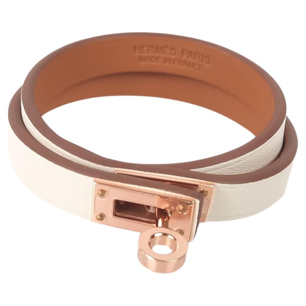 Hermes Nata & rose gold hardware Mini Kelly Double Tour bracelet size T2