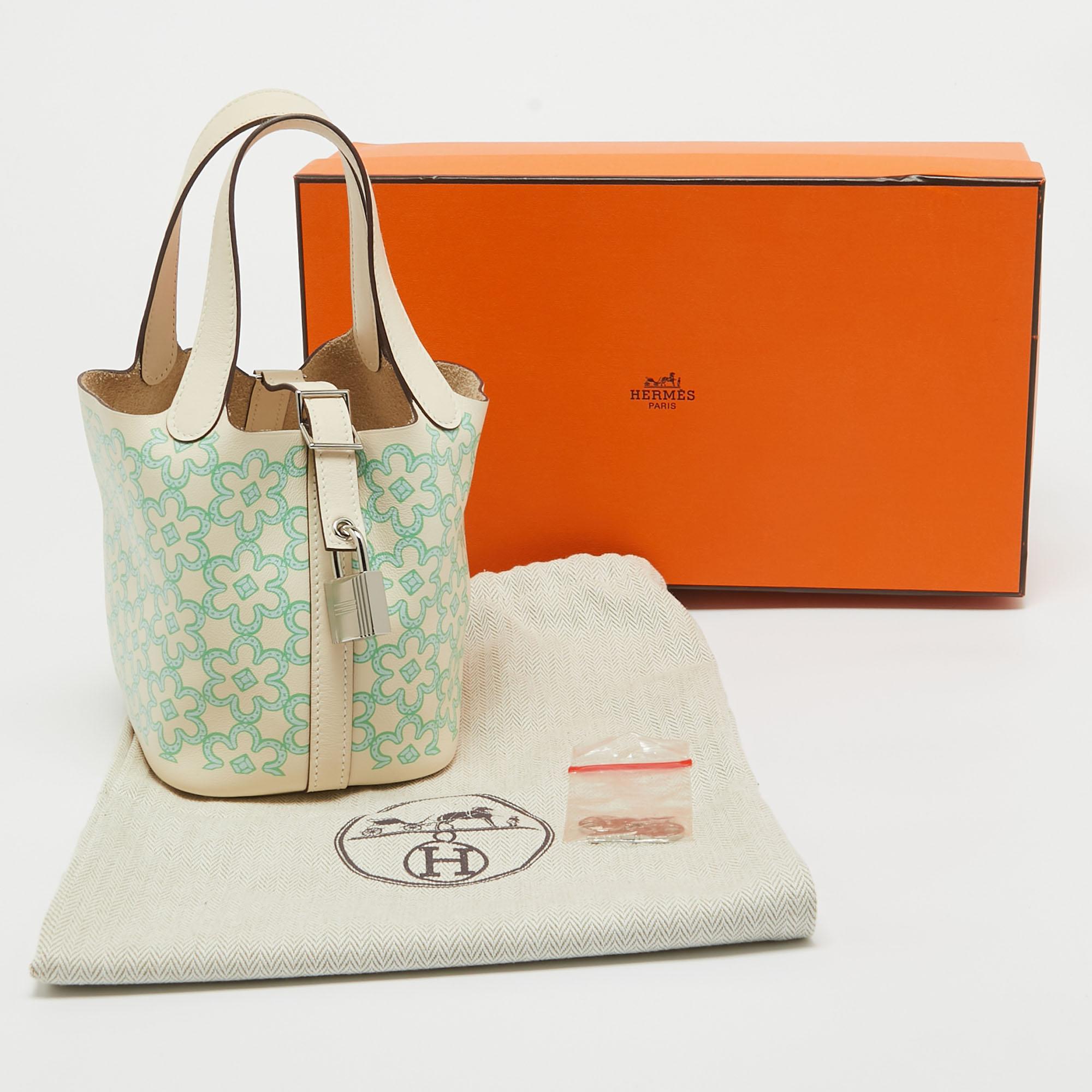 Hermès Nata/Vert/Blanc Swift Leather Lucky Daisy Picotin Lock Micro Bag For Sale 10
