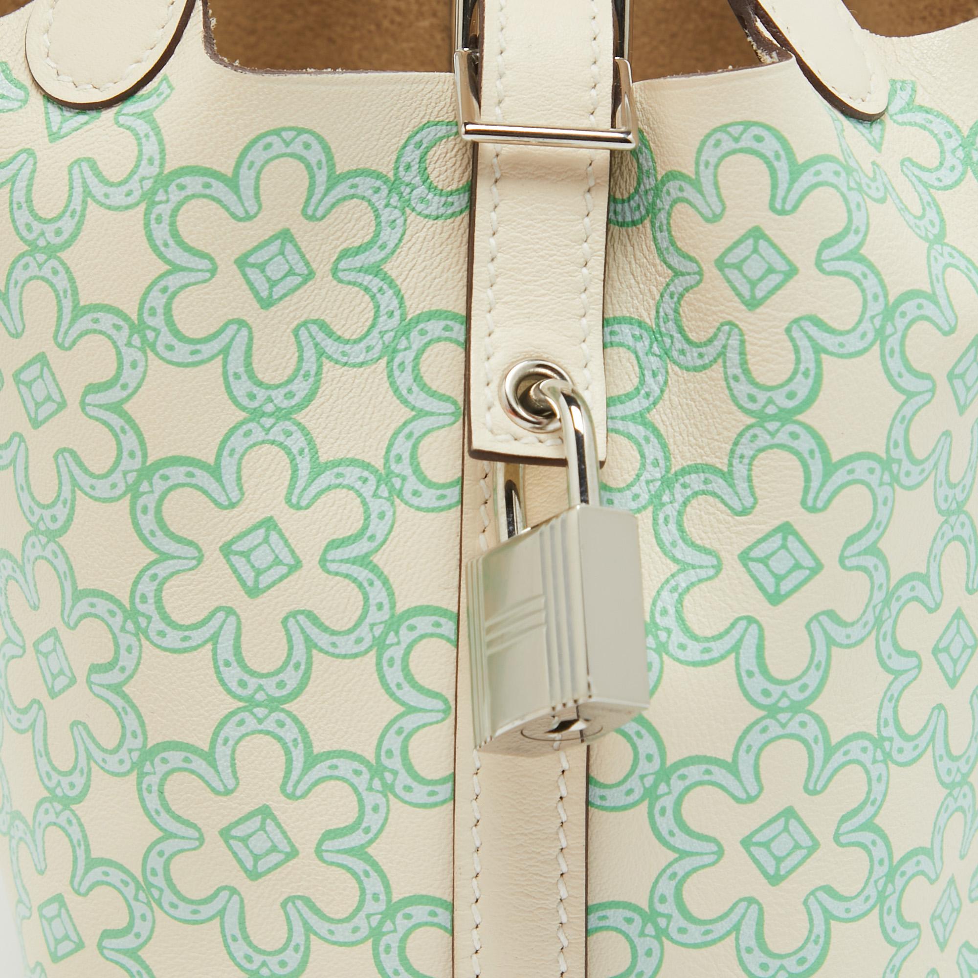 Hermès Nata/Vert/Blanc Swift Leather Lucky Daisy Picotin Lock Micro Bag For Sale 3
