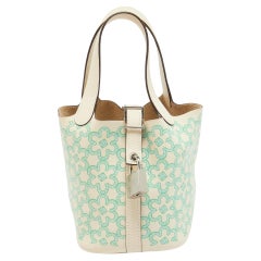 Hermès Nata/Vert/Blanc Swift Leather Lucky Daisy Picotin Lock Micro Bag