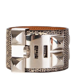 HERMES Natura beige LIZARD & Palladium COLLIER DE CHIEN Manschettenarmband