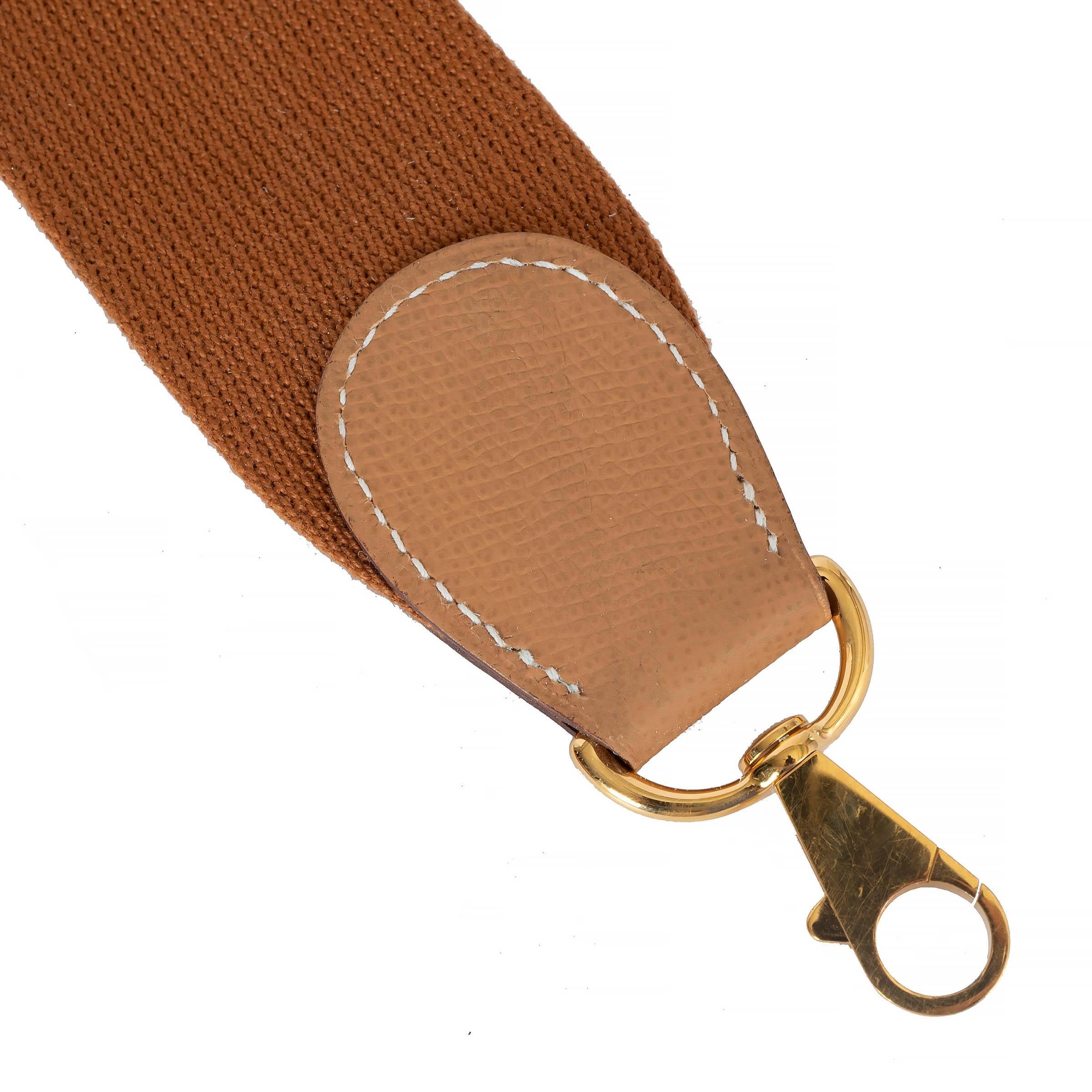 Beige HERMES Natural beige Epsom leather & canvas SANGLE KELLY 50mm Bag Shoulder Strap For Sale