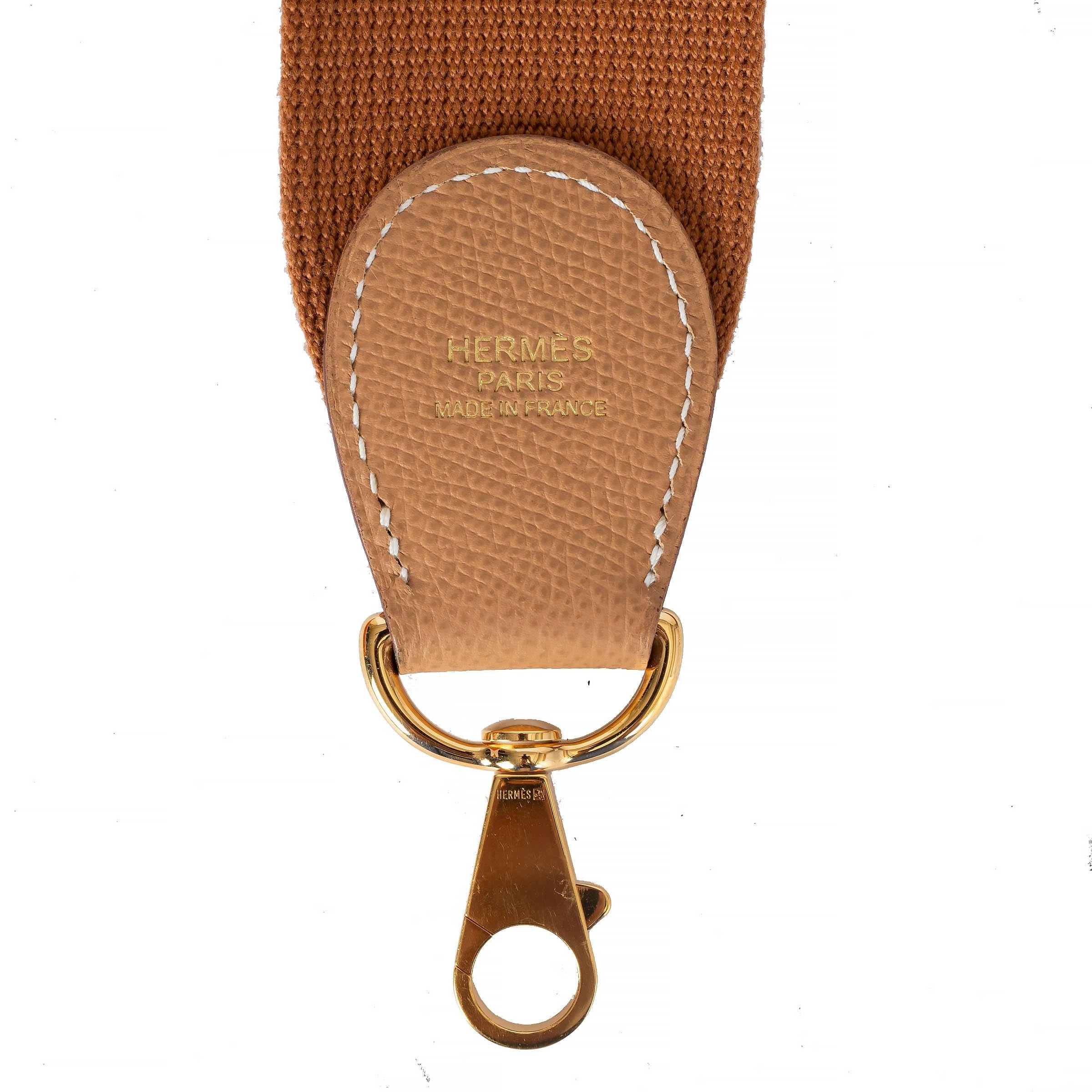 HERMES Natural beige Epsom leather & canvas SANGLE KELLY 50mm Bag Shoulder Strap In Excellent Condition For Sale In Zürich, CH