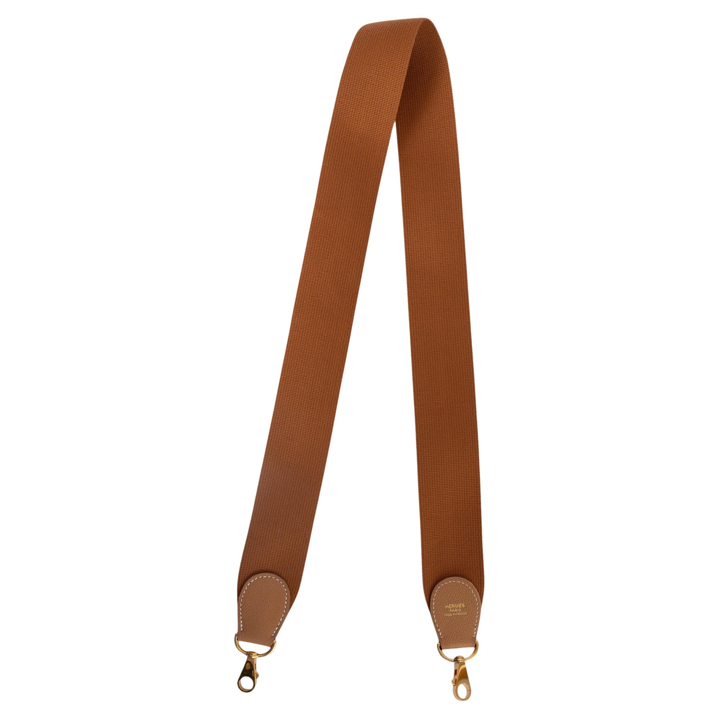 HERMES Natural beige Epsom leather & canvas SANGLE KELLY 50mm Bag Shoulder Strap For Sale