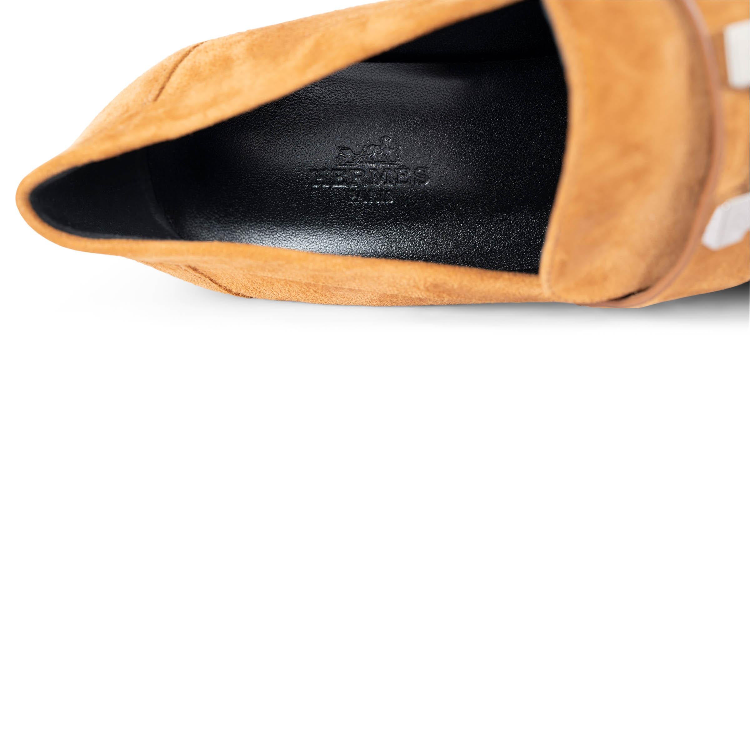 HERMES Natural brown suede FOCH 60 Pumps Shoes 37.5 For Sale 2