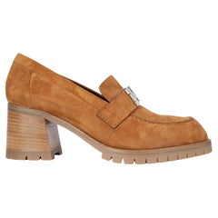 HERMES Natural brown suede FOCH 60 Pumps Shoes 37.5