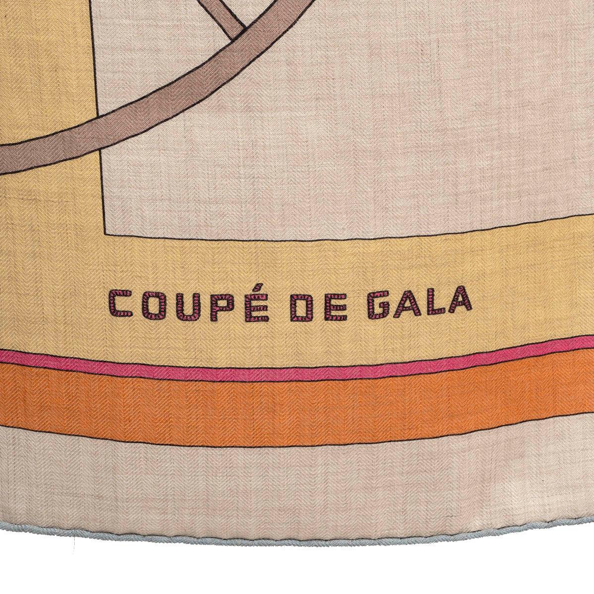 100% authentic Hermès Coupe de Gala 140 shalw by Wlodek Kaminski in Naturel cashmere (70%) and silk (30%) with details in Jaune yellow, Vieux Rose pink, baby blue, orange, red and pale green. Brand new.

Measurements
Model	H243869S 12
Width	140cm