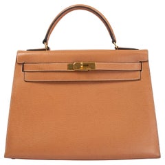 HERMES Natural Epsom leather KELLY 32 SELLIER Bag w Gold