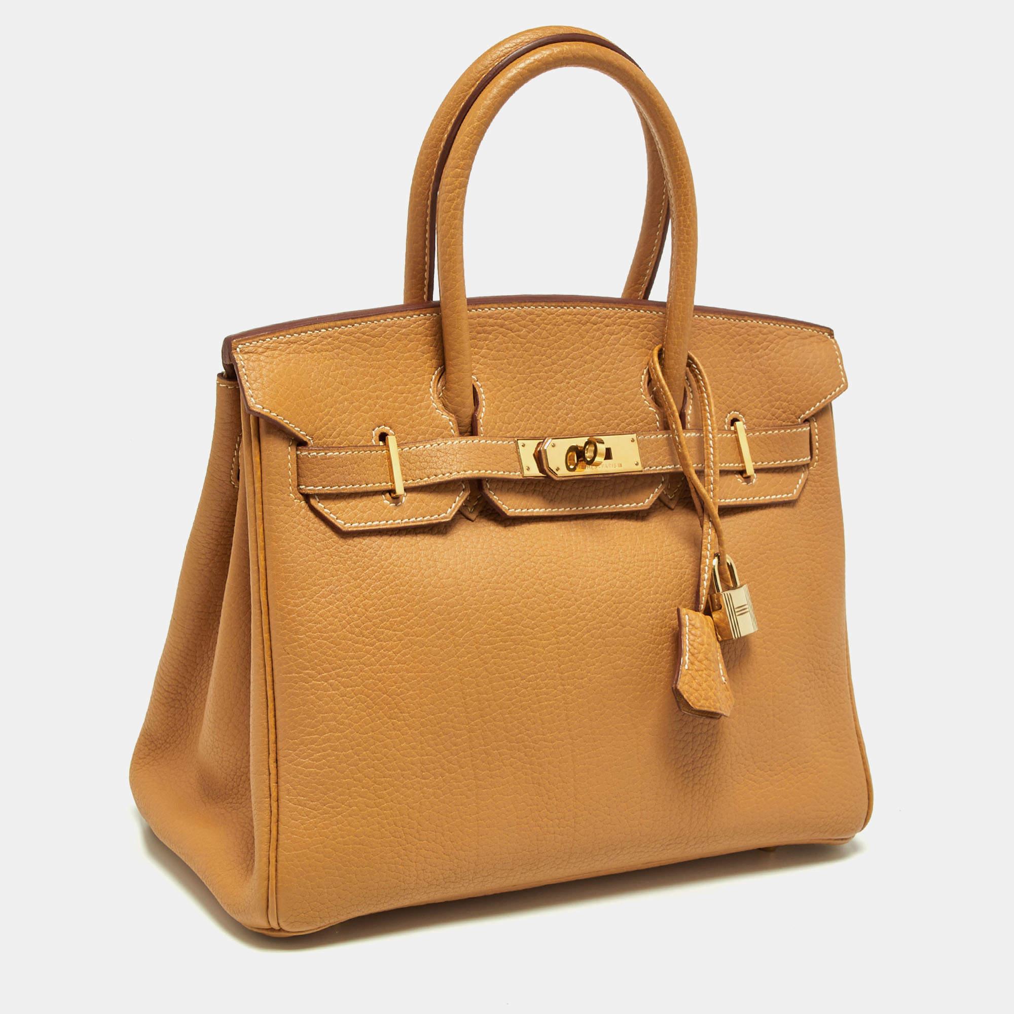 Hermes Natural Fjord Leather Gold Finished Birkin 30 Bag In Good Condition In Dubai, Al Qouz 2