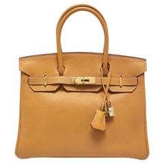 Hermes Natural Fjord Leather Gold Finished Birkin 30 Bag